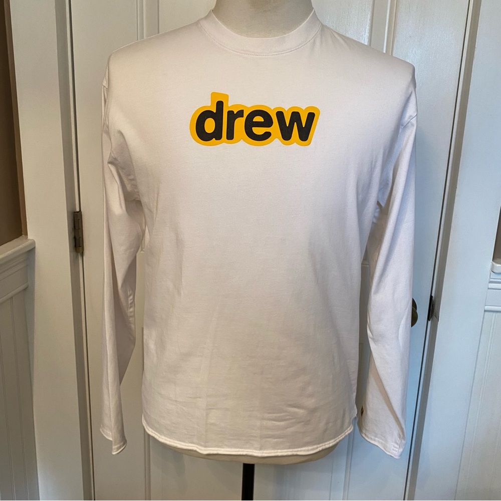 DREW HOUSE JUSTIN BEIBER MENS T TEE SHIRT TOP WHITE YELLOW LONG SLEEVE SIZE S